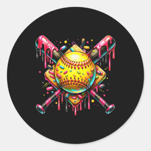 Sticker Rond Bat Softball Crème de glace goutte avec des arrosa