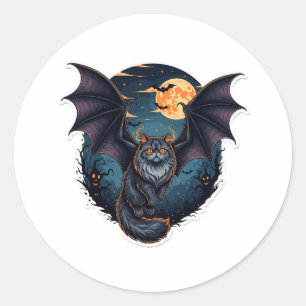 Sticker Rond Bat Wing Persian - Halloween de chat perse