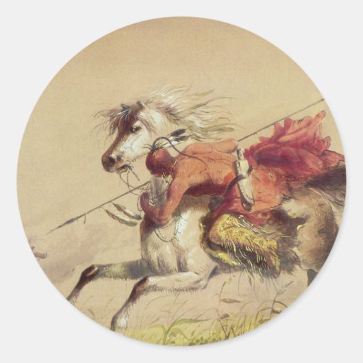 Sticker Rond Bataille De Blue Water Creek Par Alfred Jacob Mill (Devant)