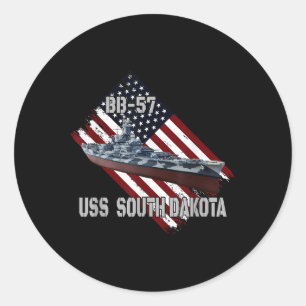 Sticker Rond Bataillon Uss South Dakota Bb-57 & Combat War