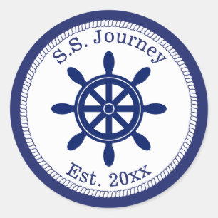 Sticker Rond Bateau à roue du capitaine nautique Ajouter le nom