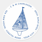 Sticker Rond Bateau à voile Nom personnalisé Adresse (Devant)