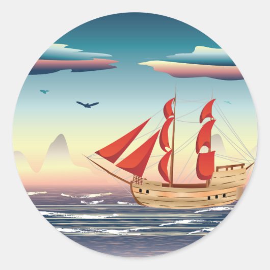 Sticker Rond Bateau à voile sur la mer 2 (Devant)