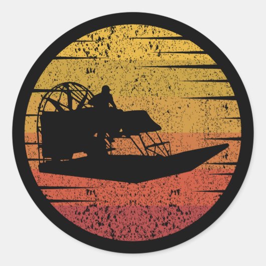 Sticker Rond Bateau Airboat Bateau Planeboat Vintage Retro (Devant)