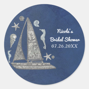 Sticker Rond Bateau argenté nautique et objets de plage Fête él