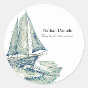 Sticker Rond Bateau bleu en mémoire 
