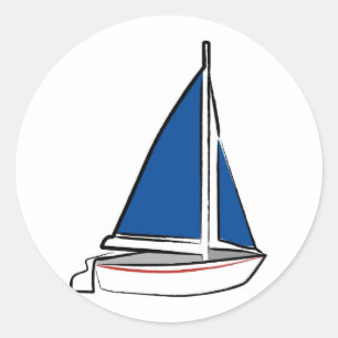 Sticker Rond Bateau Brosse à voile bleu