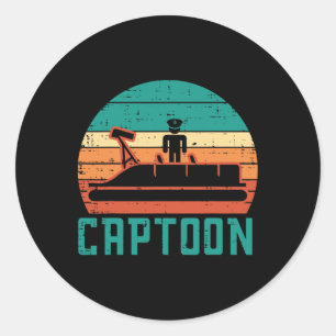 Sticker Rond Bateau Captoon Coucher de soleil Rétro Ponton Capi