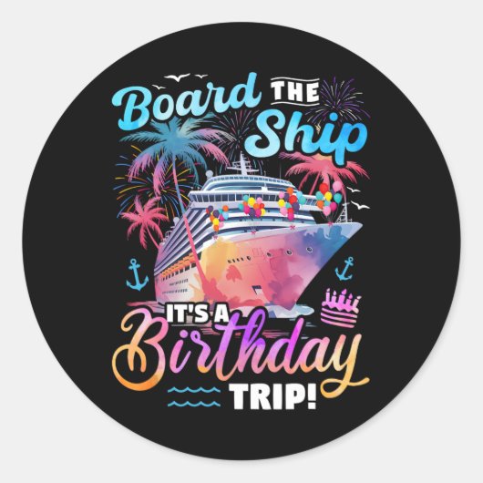 Sticker Rond Bateau C'est un anniversaire Voyage croisière Vaca (Devant)