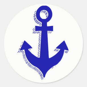 Sticker Rond Bateau d'ancre bleu marine Fête de mariage nautiqu