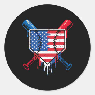 Sticker Rond Bateau de baseball Boys Ice Cream Patriotic Americ