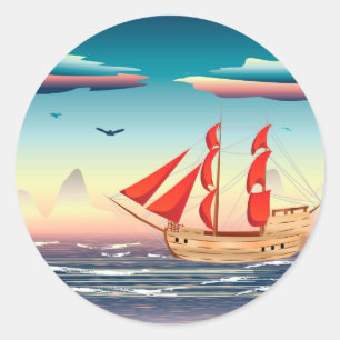Sticker Rond Bateau de navigation sur la mer 2