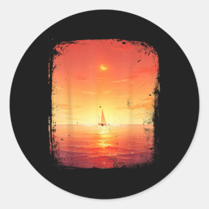 Sticker Rond Bateau de voile du coucher de soleil océanique Pla