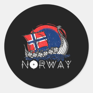 Sticker Rond Bateau Drapeau Norvégien Norvège Navire Viking Fie
