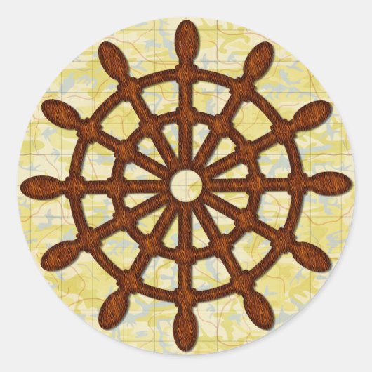 Sticker Rond Bateau Helm Roue en bois Ancienne carte Mer nautiq (Devant)