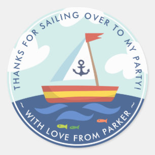 Sticker Rond Bateau nautique Anniversaire Merci Faveur
