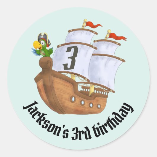 Sticker Rond Bateau Pirate Anniversaire des enfants avec l'âge (Devant)