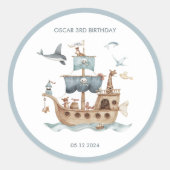 Sticker Rond Bateau pirate avec Animaux Fête des enfants (Devant)