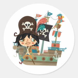 Sticker Rond Bateau pirate et pirate