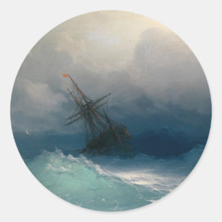 Sticker Rond Bateau sur Stormy Seas