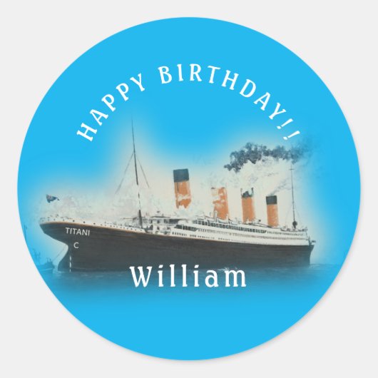 Sticker Rond Bateau Titanic Blue Birthday White Star Line (Devant)