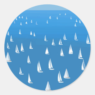 Sticker Rond Bateaux à voile en mer bleu profond - Regatta Bate
