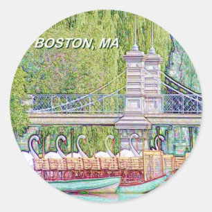 Sticker Rond Bateaux cygnes de Boston en crayon et filtre d'enc