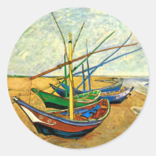 Sticker Rond Bateaux de pêche de Van Gogh sur la plage à Sainte