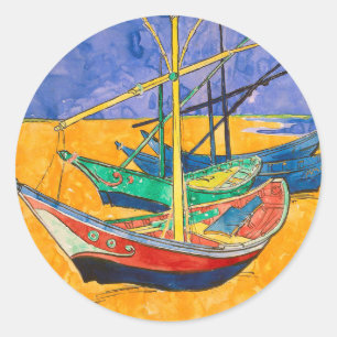 Sticker Rond Bateaux de Van Gogh Impressionnisme Plage
