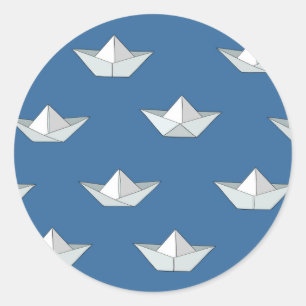Sticker Rond Bateaux d'origami sur le motif de l'eau