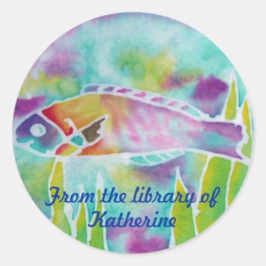 Sticker Rond Batik Hinalea Wrasse Fish Nom personnalisé Plaques (Devant)