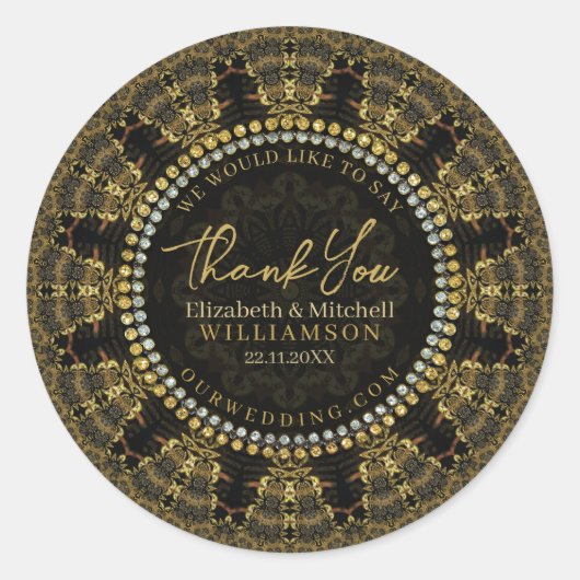 Sticker Rond Batik Sunshine Merci d'or noir (Devant)