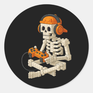 Sticker Rond Bâtiment Brick Skeleton Jeu vidéo Halloween Cos