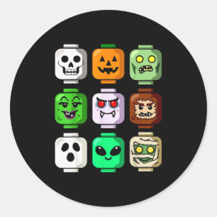 Sticker Rond Bâtiment Halloween Brique Tête Citrouille Fantôme