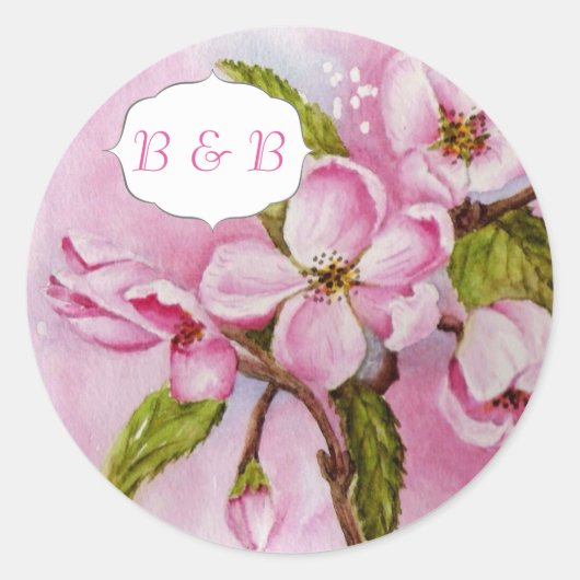 STICKER ROND BÂTIMENTS DE FLEURS DE COULEUR D'EAU ROSE POMME BL (Devant)