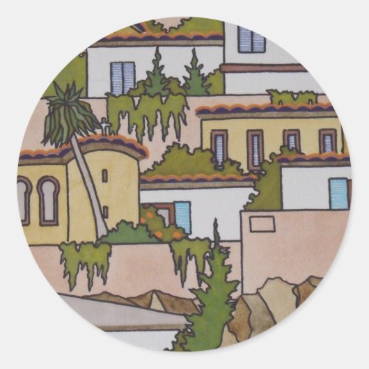Sticker Rond Bâtiments et église espagnols (Devant)