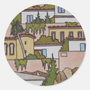 Sticker Rond Bâtiments et église espagnols