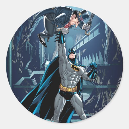 Sticker Rond Batman contre Penguin (Devant)