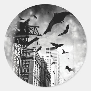 Sticker Rond Batman   Les chauves-souris qui traversent Gotham
