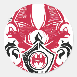Sticker Rond Batman Symbol   Red Black Bat Stamp Crest Logo