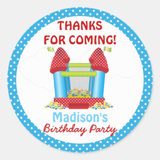 Sticker Rond Bâton Blue Bouncy Bounce House Anniversaire Favori (Devant)