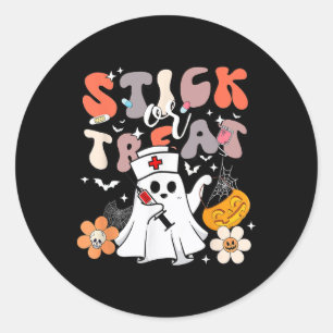 Sticker Rond Bâton Ou Traitement Halloween Ghost Nurse Crna Eme