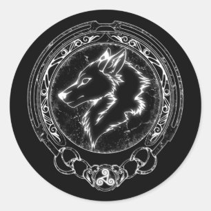 Sticker Rond Bâton rond classique Viking Fenris Wolf et Valknut