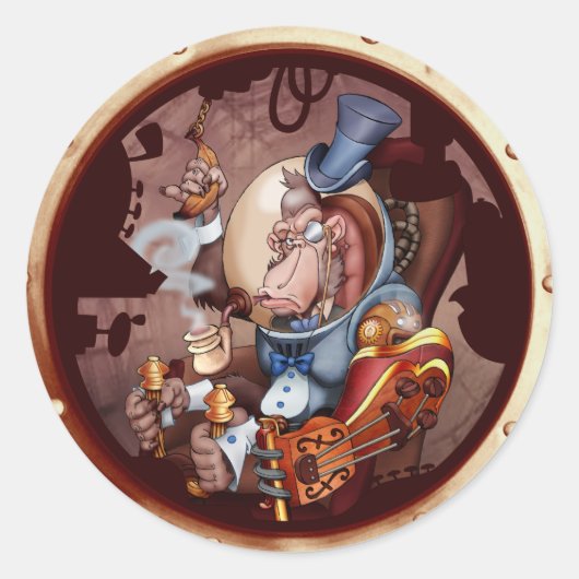 Sticker Rond Bâtonnet de chasse spatiale Steampunk (Devant)
