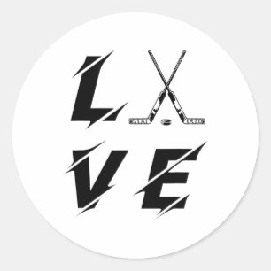 Sticker Rond Bâtons d'amour de hockey sur glace Drôle de joueur
