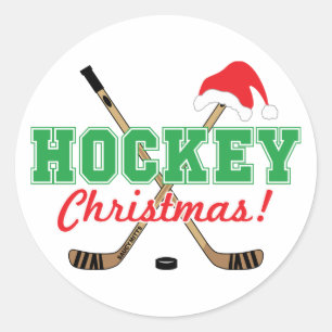 Sticker Rond Bâtons de hockey de Noël de hockey Santa Hat