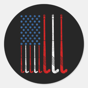 Sticker Rond Bâtons de hockey sur gazon Drapeau américain