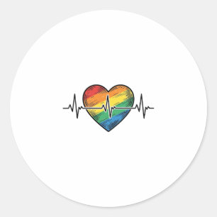 Sticker Rond Battement de coeur arc-en-ciel Gravure vintage Des