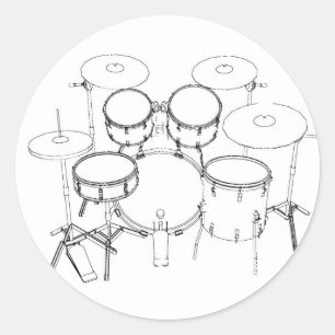 Sticker Rond Batterie 5 pièces : Dessin noir et blanc :