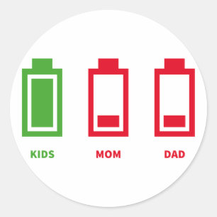 Sticker Rond Batterie basse Funny Enfants Maman Papa Énergie